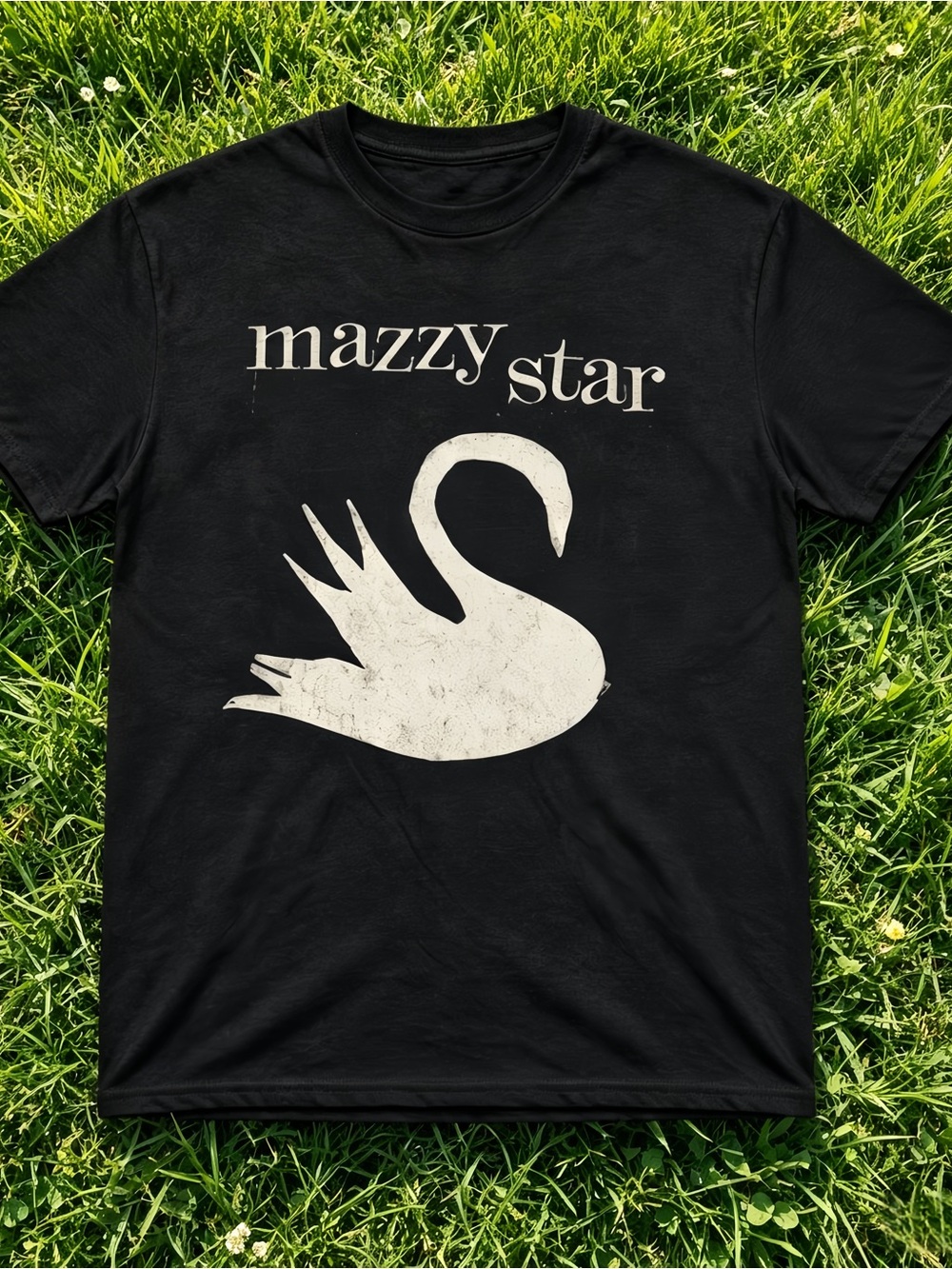 Mazzy Star Swan Pattern Black Unisex Indie Band T-Shirt.